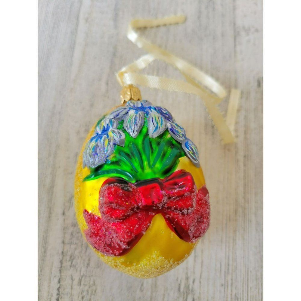 radko Egg blossoms‎ flower glass ornament Xmas tree yellow red